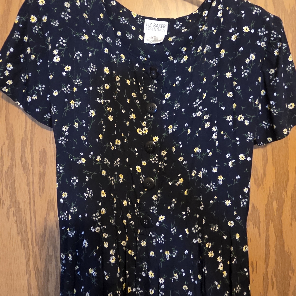 Liz Baker Black Dress with Yellow & White Floral Print